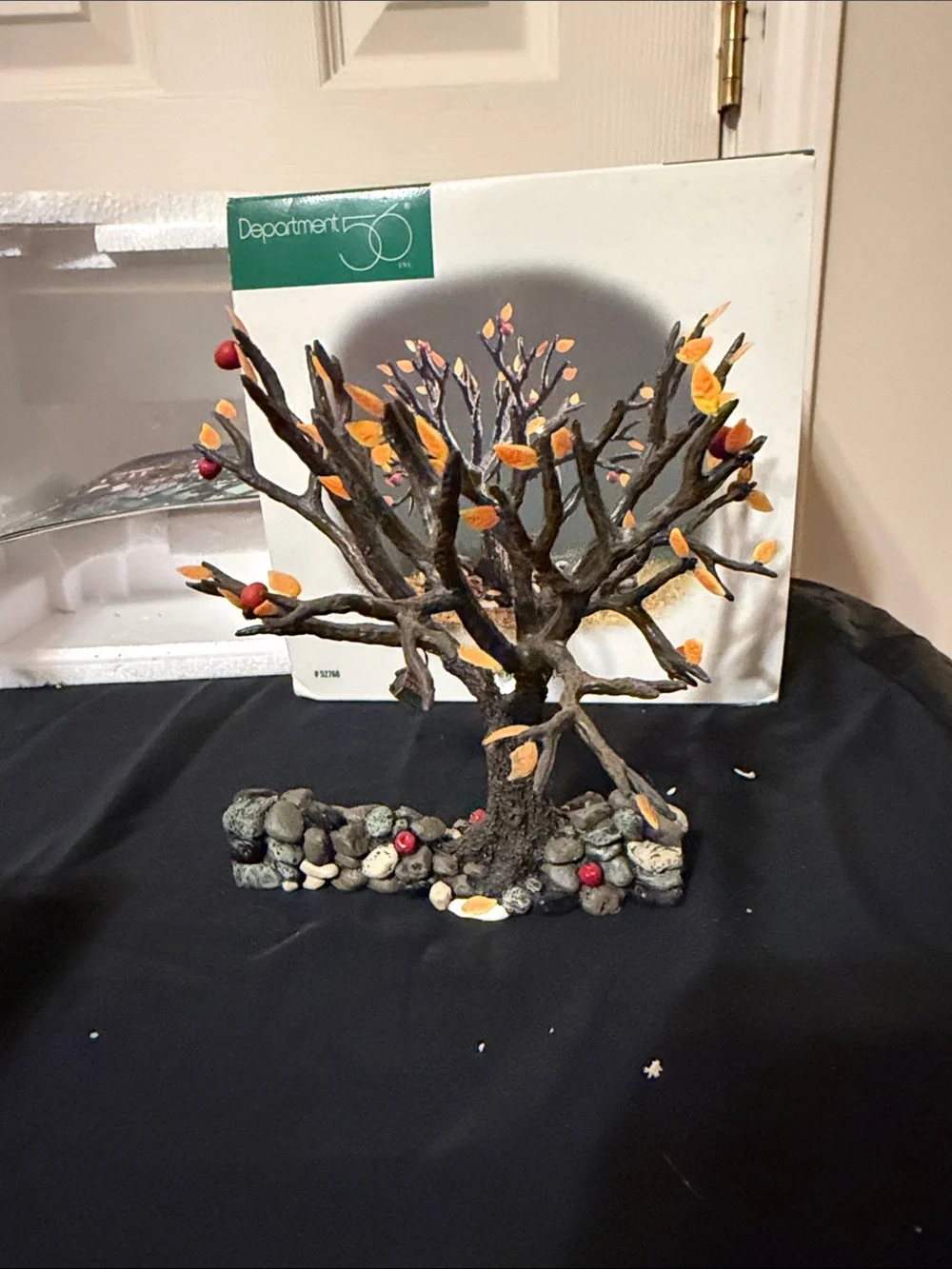 Department 56 Autumn Apple Tree with Fieldstone Wall - Orange, Yellow, Brown
